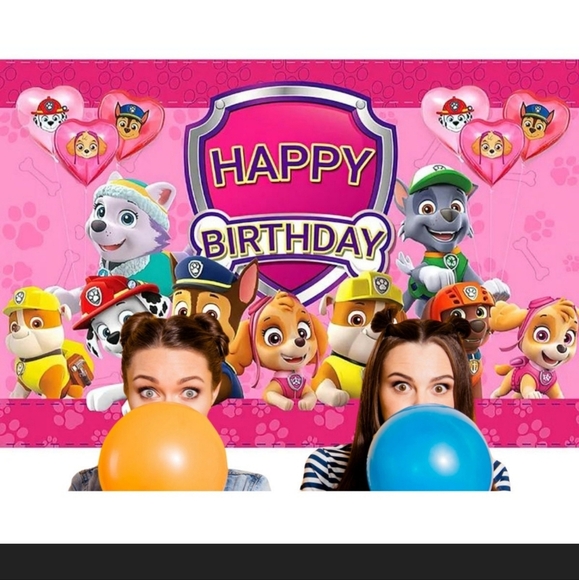 Pink Paw Patrol  Birthday Banner.  3×5 with hooks and tacks to hang by - Picture 4 of 6
